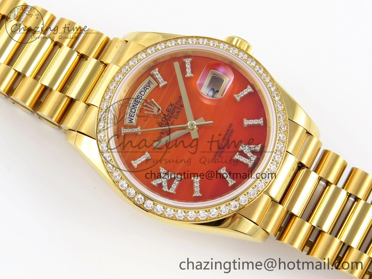 GoAnywhere Day Date 36 YG RAF 1:1 Best Edition Red Carnelian Dial Diamonds Bezel on YG Bracelet A 1849
