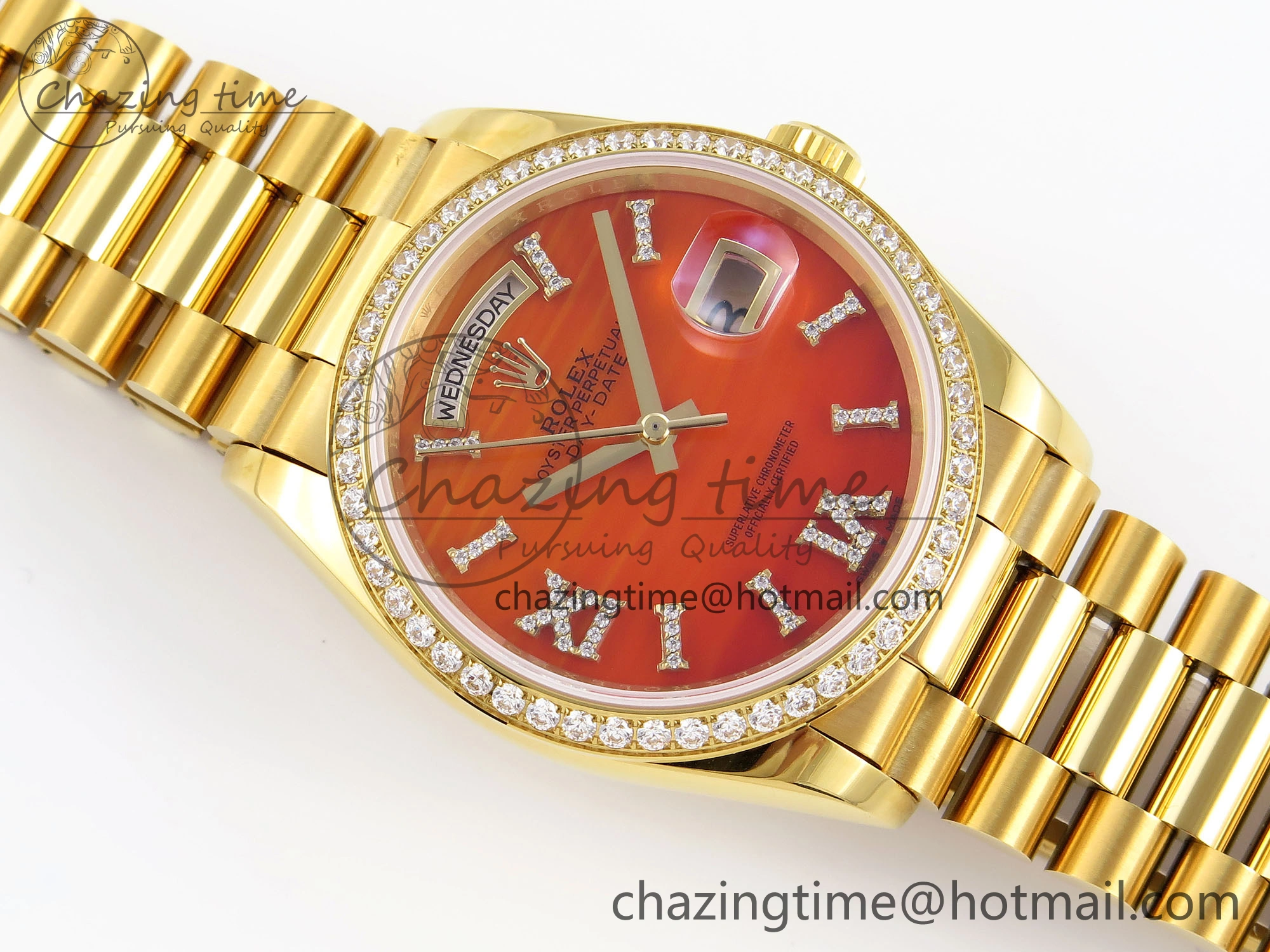 GoAnywhere Day Date 36 YG RAF 1:1 Best Edition Red Carnelian Dial Diamonds Bezel on YG Bracelet A 1849