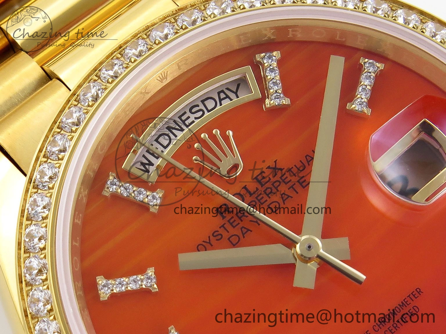 GoAnywhere Day Date 36 YG RAF 1:1 Best Edition Red Carnelian Dial Diamonds Bezel on YG Bracelet A 1849