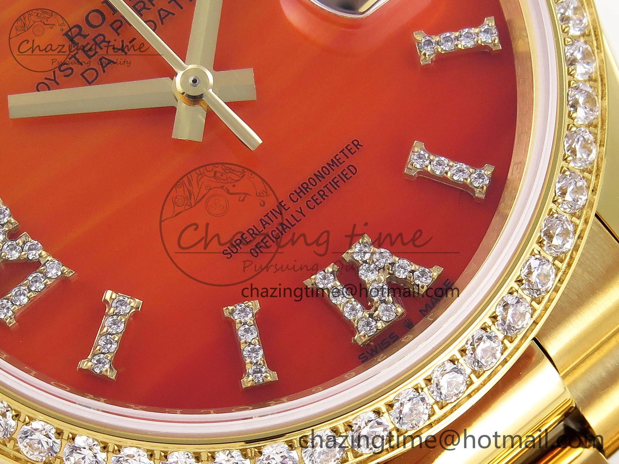 GoAnywhere Day Date 36 YG RAF 1:1 Best Edition Red Carnelian Dial Diamonds Bezel on YG Bracelet A 1849