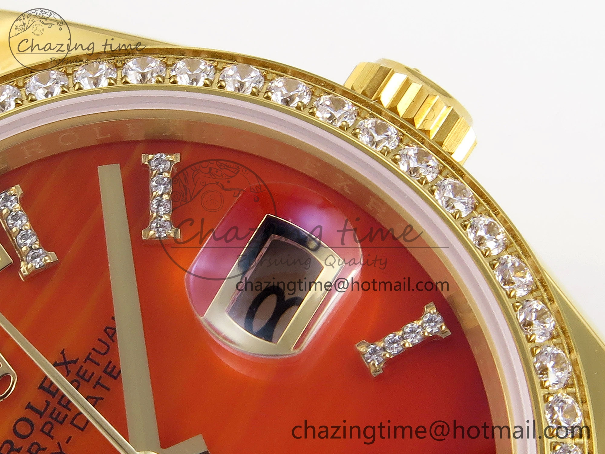 GoAnywhere Day Date 36 YG RAF 1:1 Best Edition Red Carnelian Dial Diamonds Bezel on YG Bracelet A 1849