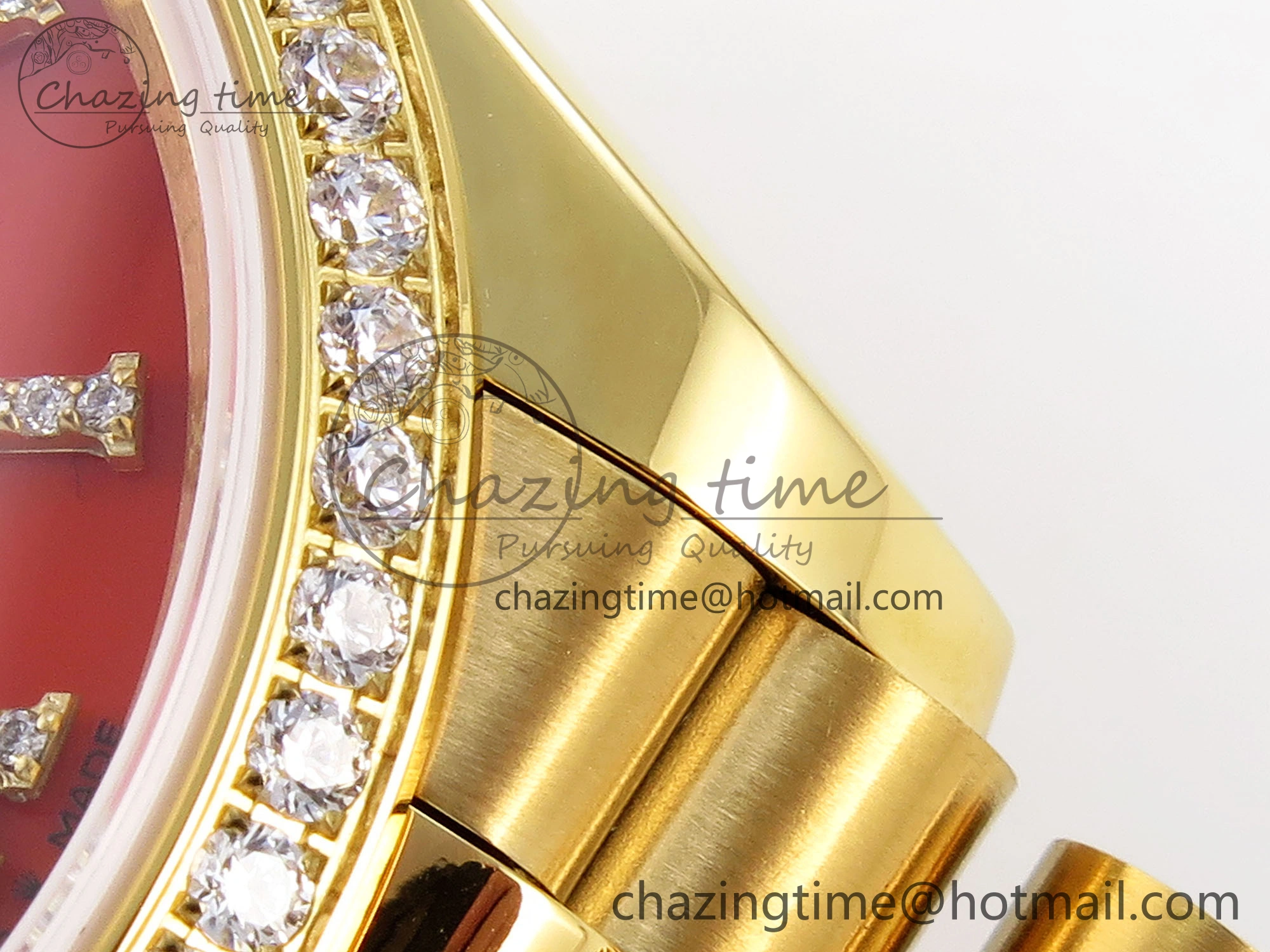 GoAnywhere Day Date 36 YG RAF 1:1 Best Edition Red Carnelian Dial Diamonds Bezel on YG Bracelet A 1849