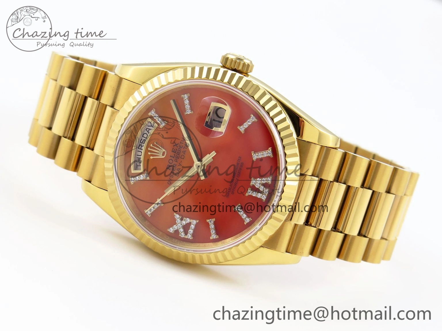 Breathable Day Date 36 YG RAF 1:1 Best Edition Red Carnelian Dial on YG Bracelet A 1850