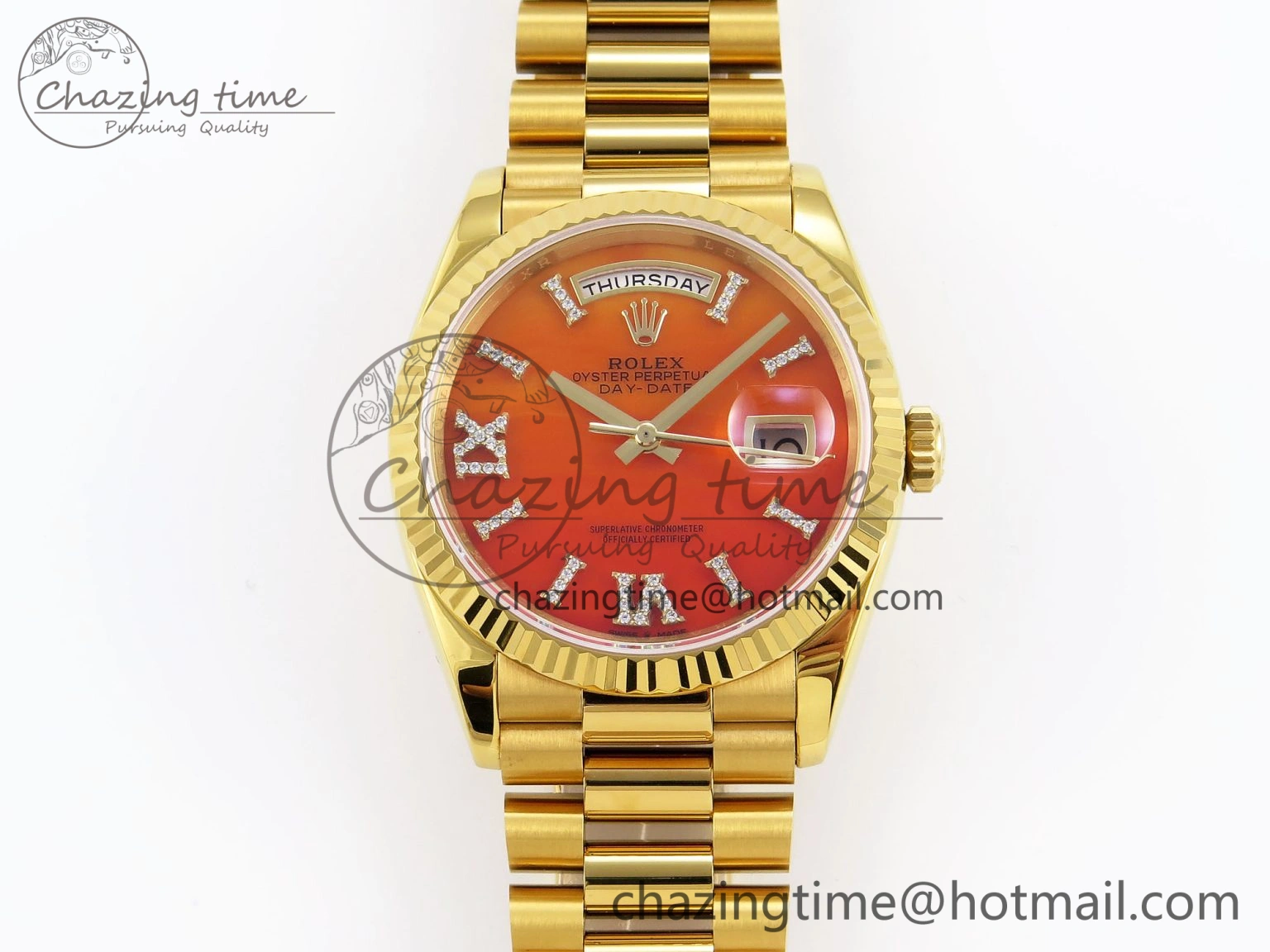 Breathable Day Date 36 YG RAF 1:1 Best Edition Red Carnelian Dial on YG Bracelet A 1850
