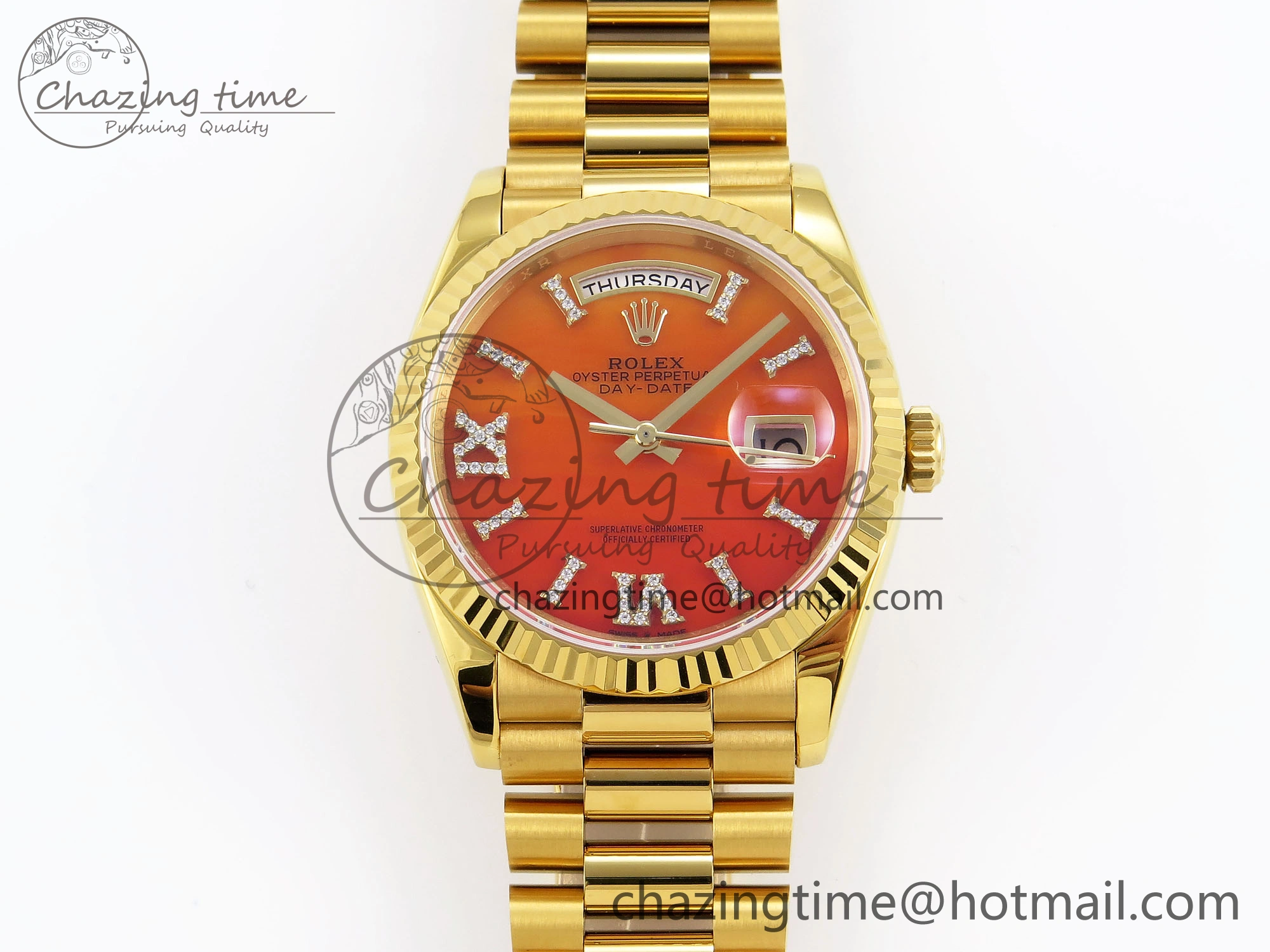 Breathable Day Date 36 YG RAF 1:1 Best Edition Red Carnelian Dial on YG Bracelet A 1850