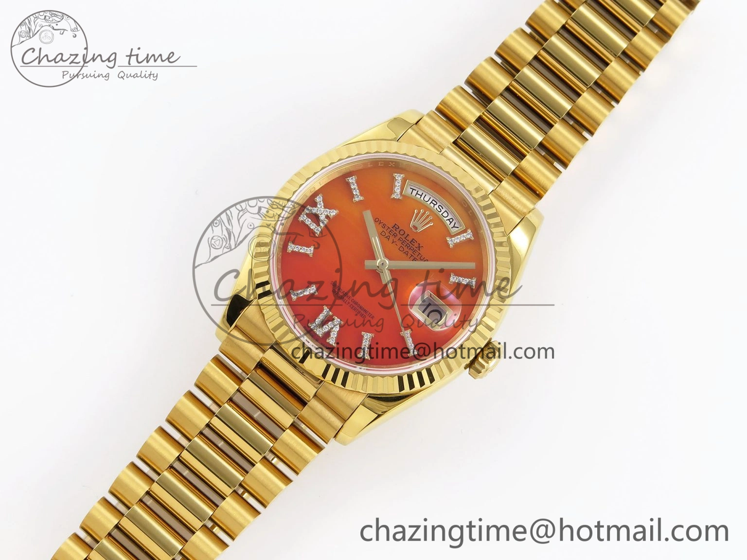 Breathable Day Date 36 YG RAF 1:1 Best Edition Red Carnelian Dial on YG Bracelet A 1850