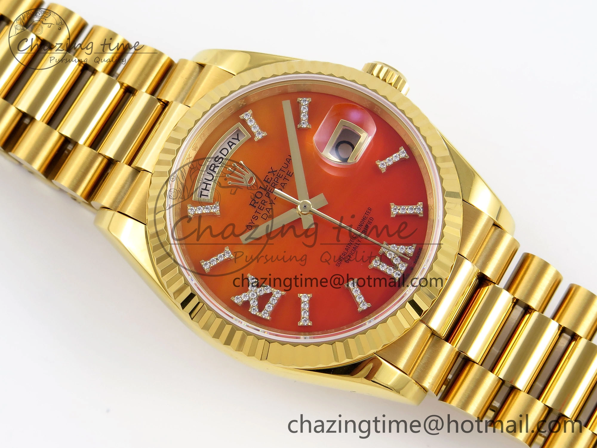 Breathable Day Date 36 YG RAF 1:1 Best Edition Red Carnelian Dial on YG Bracelet A 1850