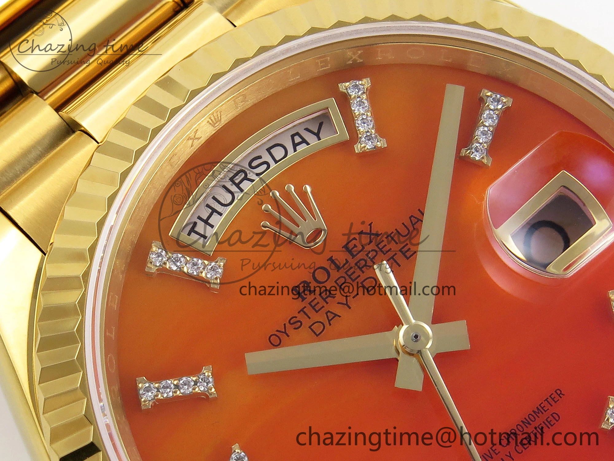 Breathable Day Date 36 YG RAF 1:1 Best Edition Red Carnelian Dial on YG Bracelet A 1850