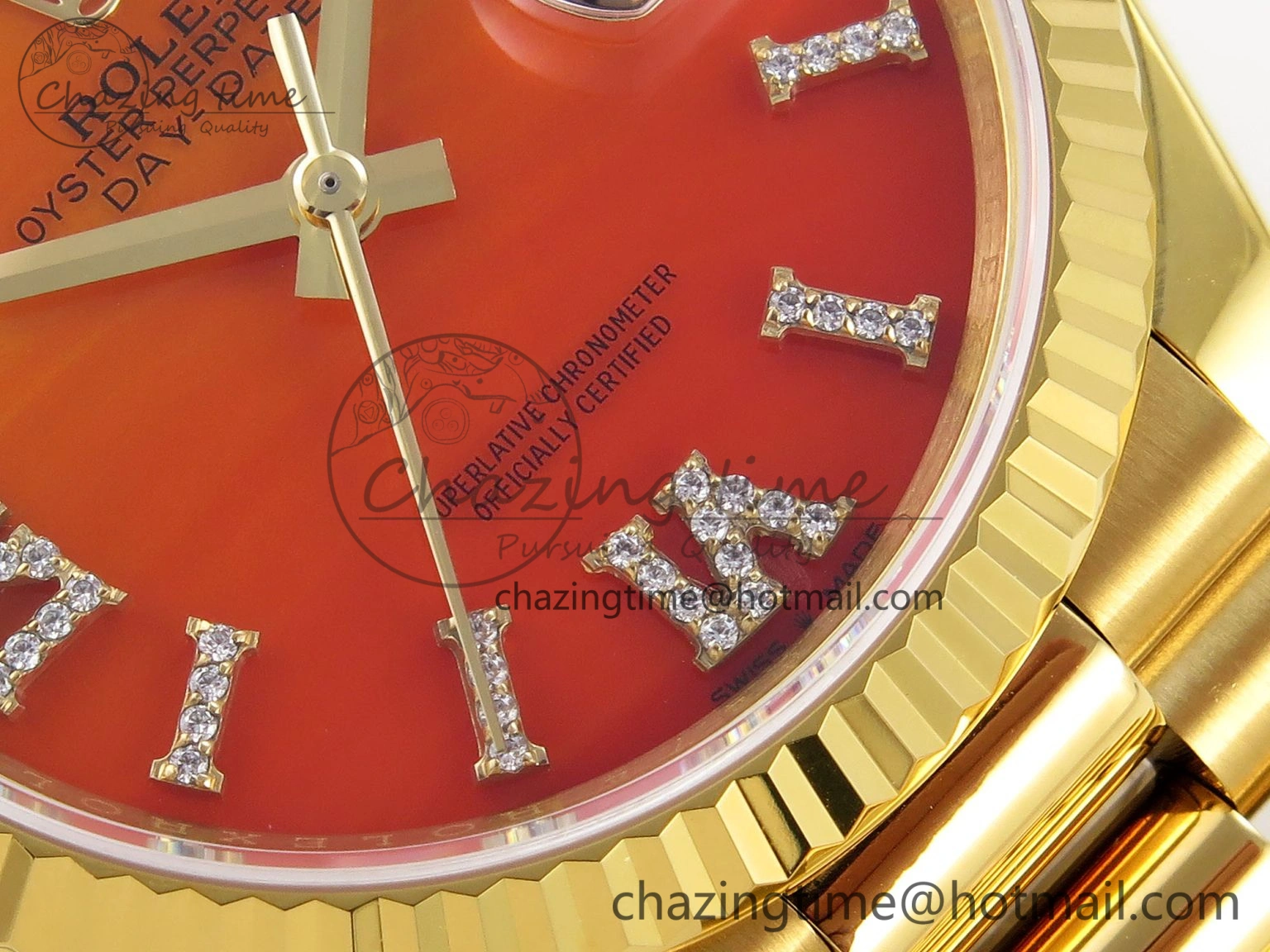 Breathable Day Date 36 YG RAF 1:1 Best Edition Red Carnelian Dial on YG Bracelet A 1850