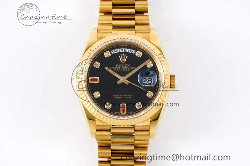 Attractive Day Date 36 YG RAF Best Edition Black Diamonds on YG Bracelet A 2018