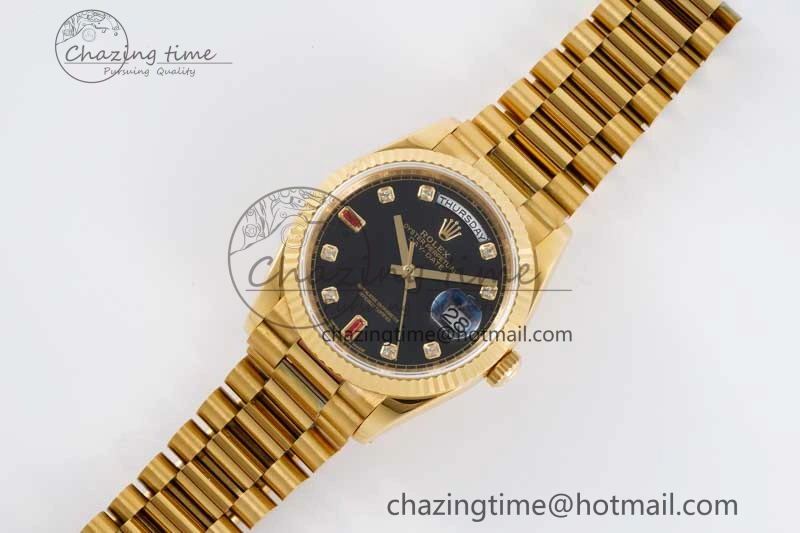 Attractive Day Date 36 YG RAF Best Edition Black Diamonds on YG Bracelet A 2018