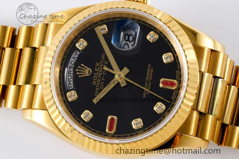 Attractive Day Date 36 YG RAF Best Edition Black Diamonds on YG Bracelet A 2018
