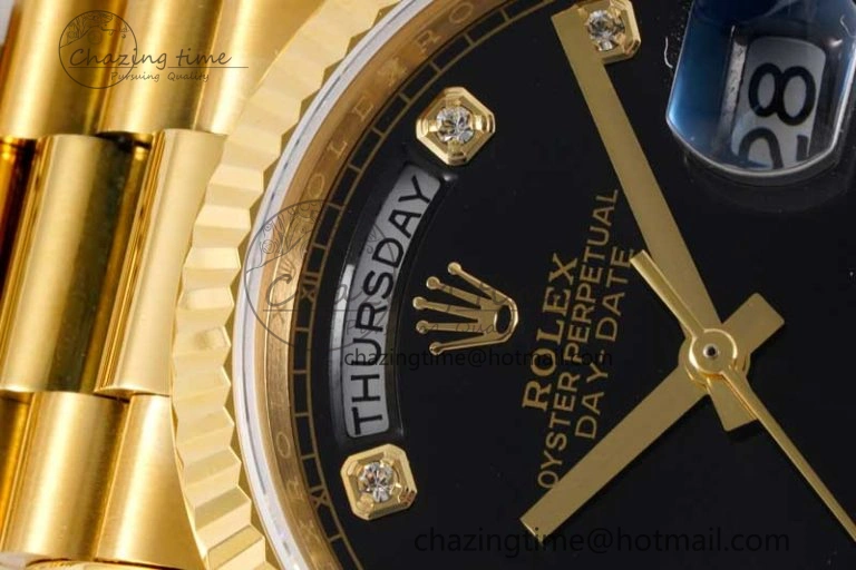 Attractive Day Date 36 YG RAF Best Edition Black Diamonds on YG Bracelet A 2018