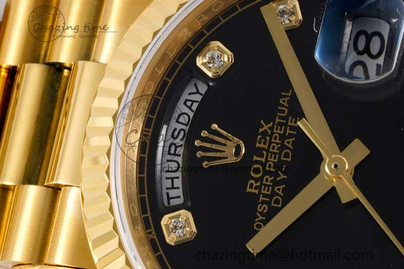 Attractive Day Date 36 YG RAF Best Edition Black Diamonds on YG Bracelet A 2018