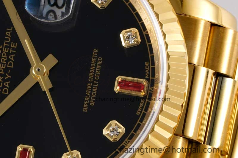 Attractive Day Date 36 YG RAF Best Edition Black Diamonds on YG Bracelet A 2018