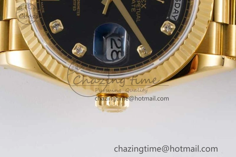 Attractive Day Date 36 YG RAF Best Edition Black Diamonds on YG Bracelet A 2018