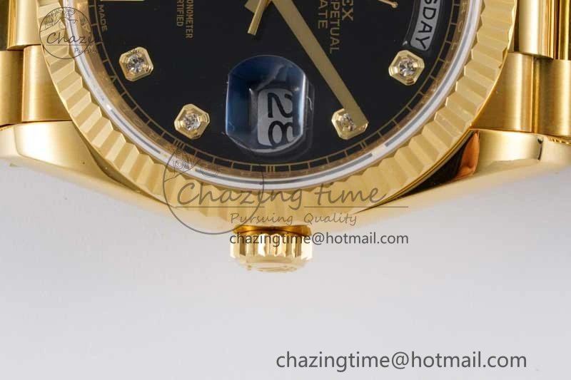 Attractive Day Date 36 YG RAF Best Edition Black Diamonds on YG Bracelet A 2018