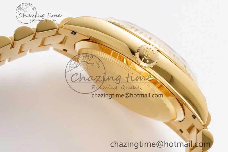 Stretchable Day Date 36 YG RAF Best Edition Brown Wave Dial on YG Bracelet A 2023
