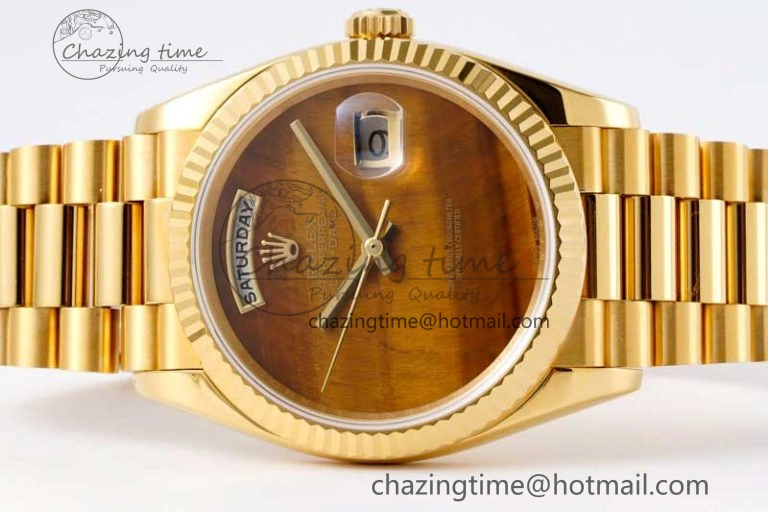 Stretchable Day Date 36 YG RAF Best Edition Brown Wave Dial on YG Bracelet A 2023