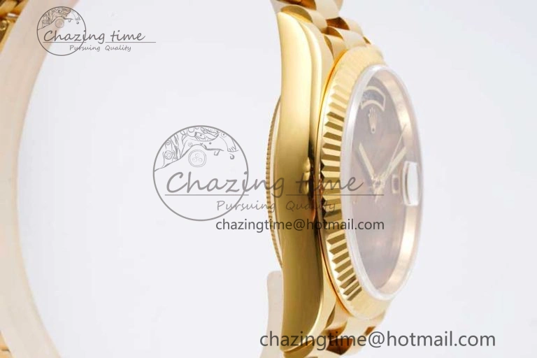 Stretchable Day Date 36 YG RAF Best Edition Brown Wave Dial on YG Bracelet A 2023