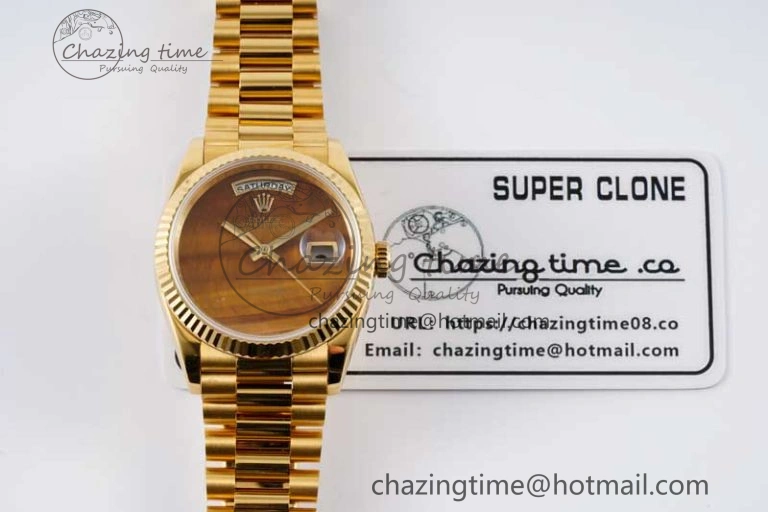 Stretchable Day Date 36 YG RAF Best Edition Brown Wave Dial on YG Bracelet A 2023