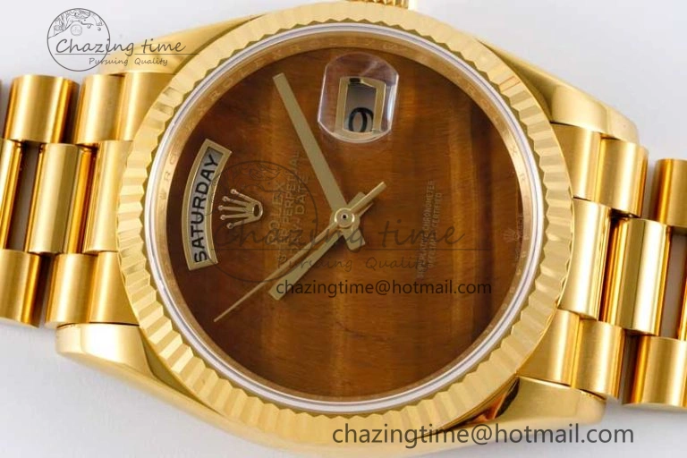 Stretchable Day Date 36 YG RAF Best Edition Brown Wave Dial on YG Bracelet A 2023