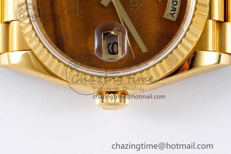 Stretchable Day Date 36 YG RAF Best Edition Brown Wave Dial on YG Bracelet A 2023