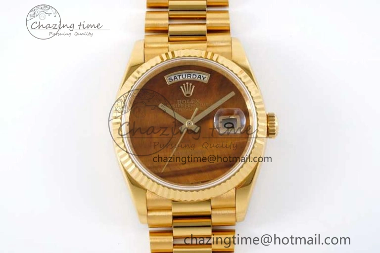 Stretchable Day Date 36 YG RAF Best Edition Brown Wave Dial on YG Bracelet A 2023