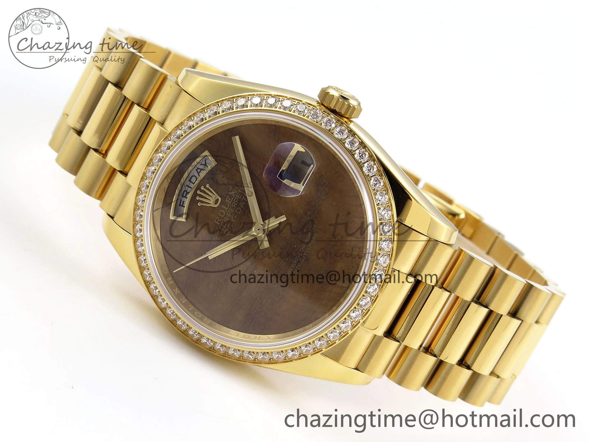 Day Date 36 YG RAF Best Edition Diamond Bezel Brown Wave Dial on YG Bracelet A SmoothTexture 1380