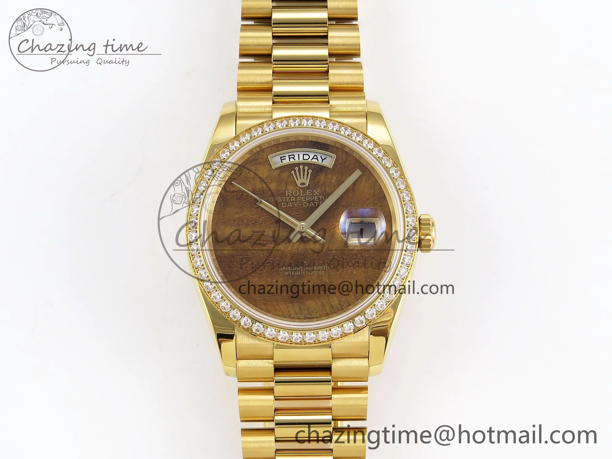 Day Date 36 YG RAF Best Edition Diamond Bezel Brown Wave Dial on YG Bracelet A SmoothTexture 1380