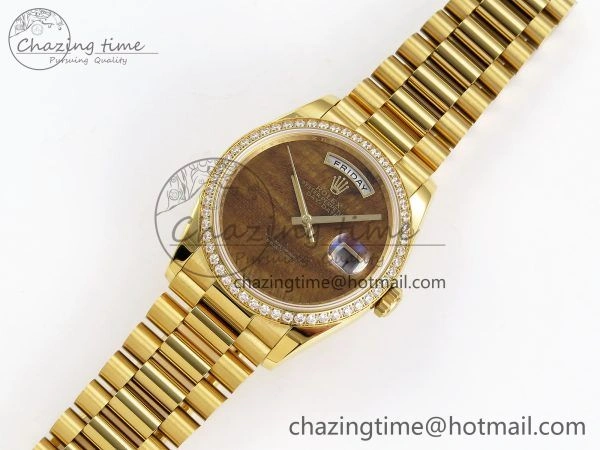 Day Date 36 YG RAF Best Edition Diamond Bezel Brown Wave Dial on YG Bracelet A SmoothTexture 1380