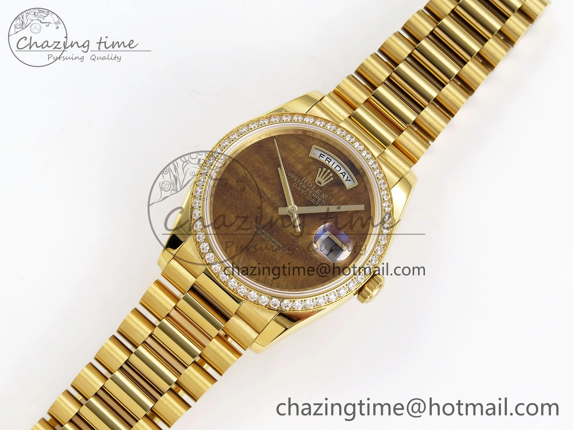 Day Date 36 YG RAF Best Edition Diamond Bezel Brown Wave Dial on YG Bracelet A SmoothTexture 1380