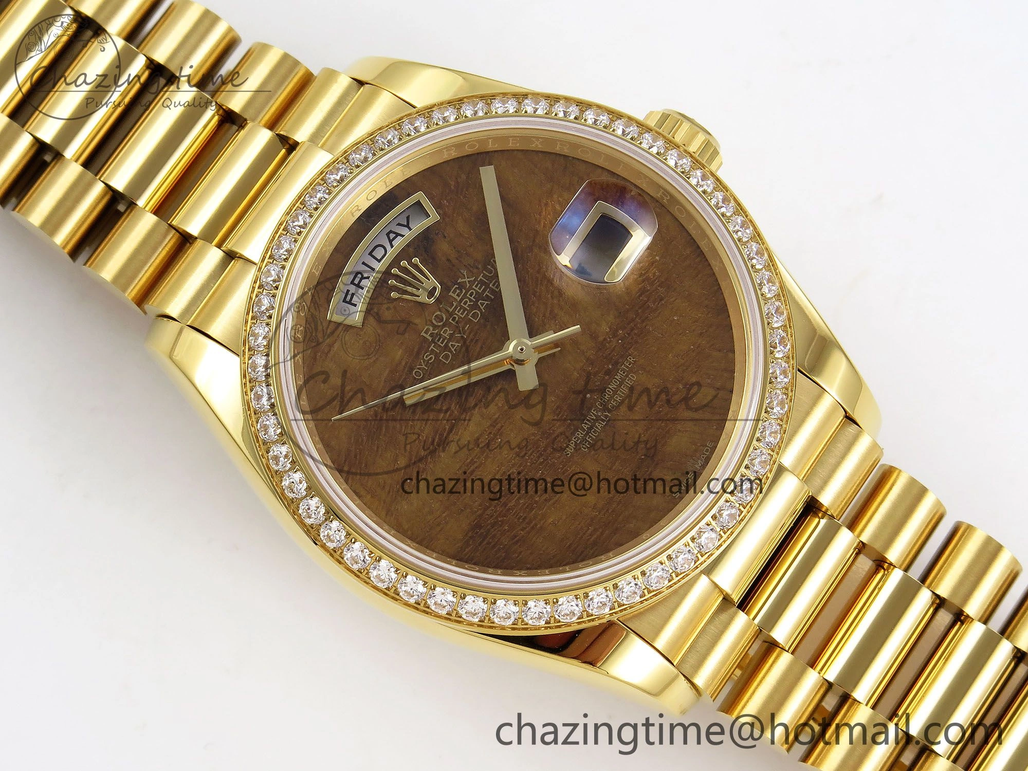 Day Date 36 YG RAF Best Edition Diamond Bezel Brown Wave Dial on YG Bracelet A SmoothTexture 1380
