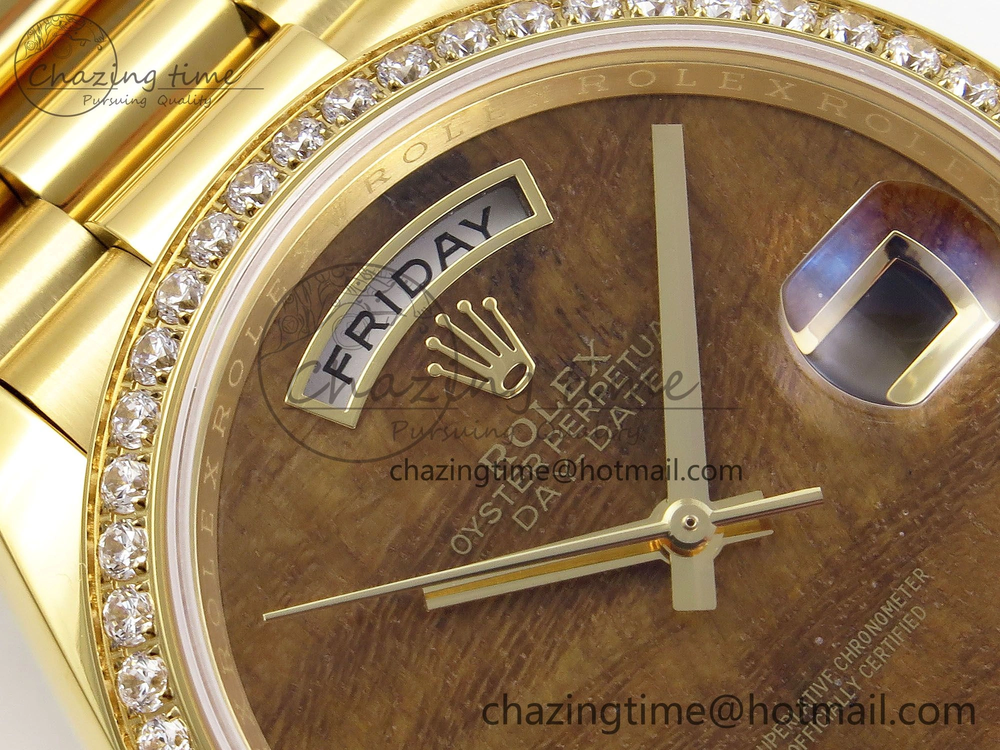 Day Date 36 YG RAF Best Edition Diamond Bezel Brown Wave Dial on YG Bracelet A SmoothTexture 1380