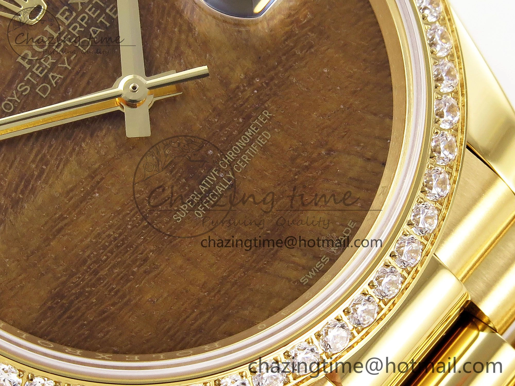 Day Date 36 YG RAF Best Edition Diamond Bezel Brown Wave Dial on YG Bracelet A SmoothTexture 1380