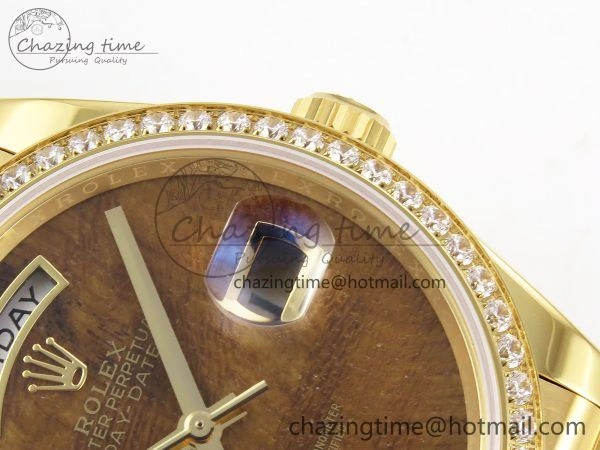 Day Date 36 YG RAF Best Edition Diamond Bezel Brown Wave Dial on YG Bracelet A SmoothTexture 1380