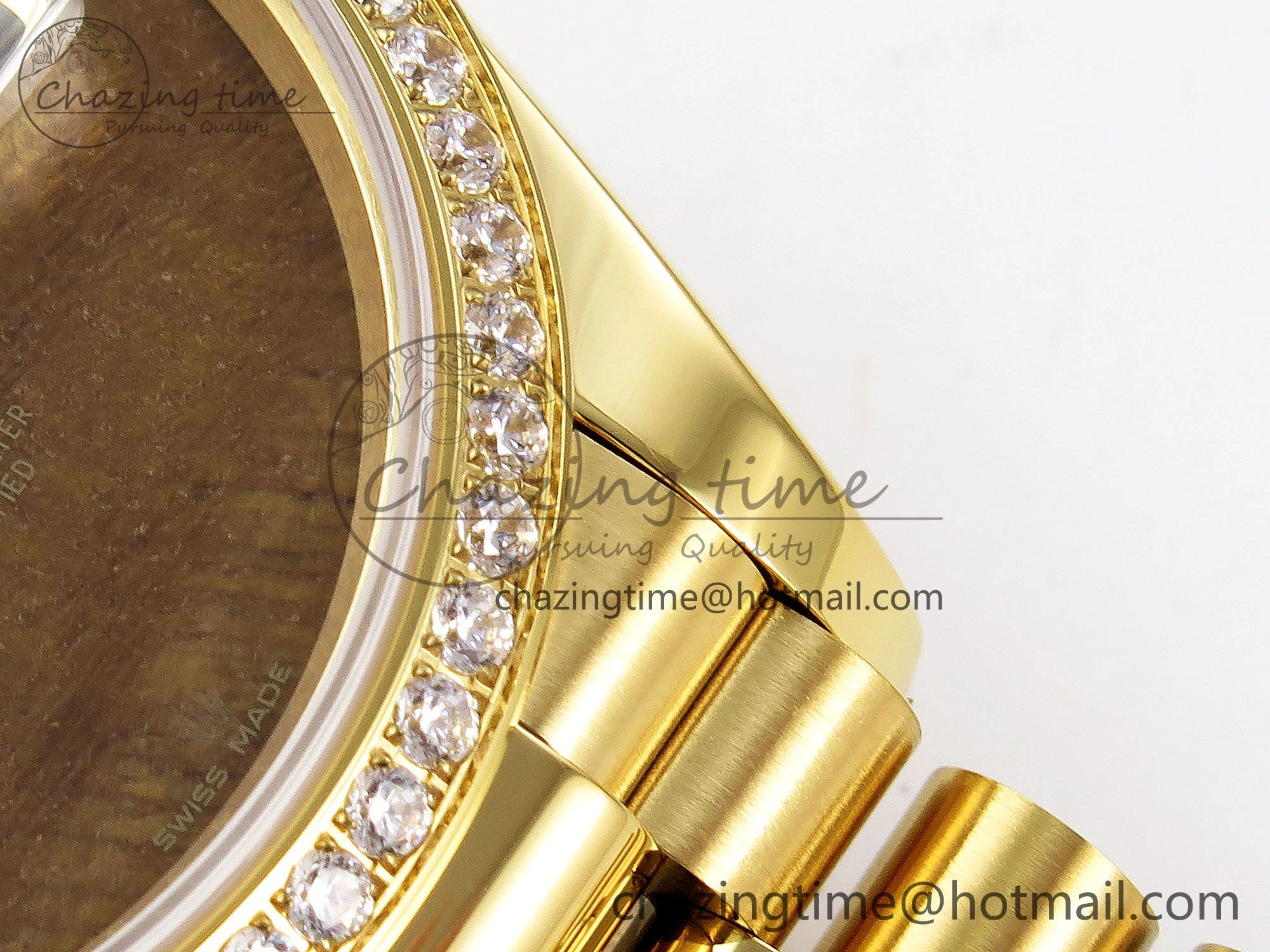 Day Date 36 YG RAF Best Edition Diamond Bezel Brown Wave Dial on YG Bracelet A SmoothTexture 1380