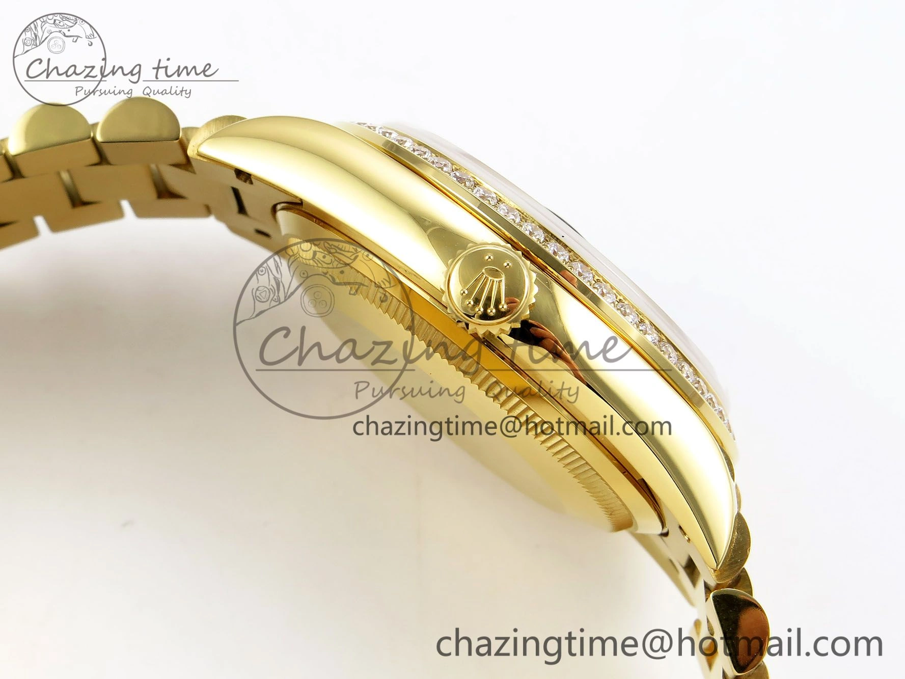 Day Date 36 YG RAF Best Edition Diamond Bezel Brown Wave Dial on YG Bracelet A SmoothTexture 1380