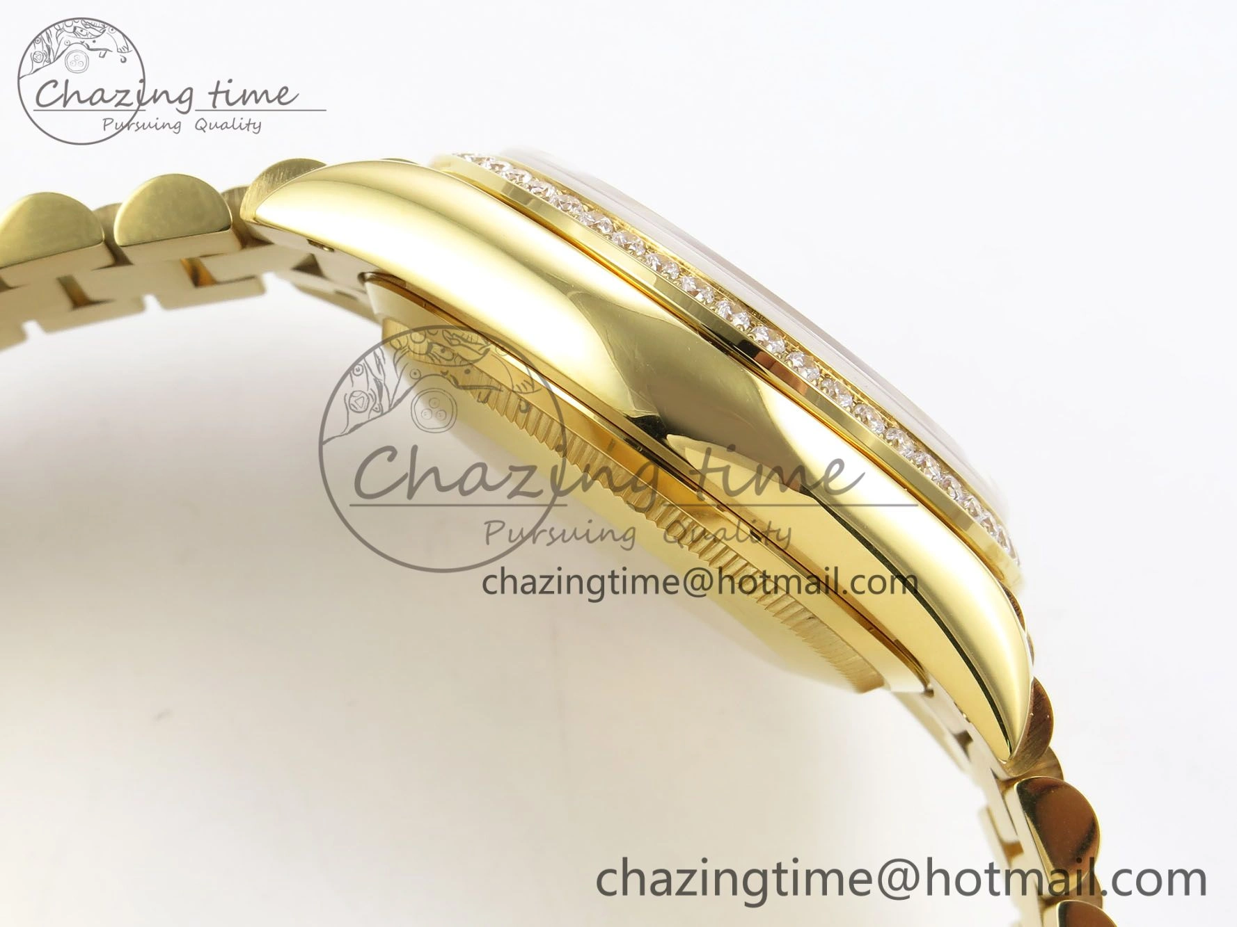 Day Date 36 YG RAF Best Edition Diamond Bezel Brown Wave Dial on YG Bracelet A SmoothTexture 1380