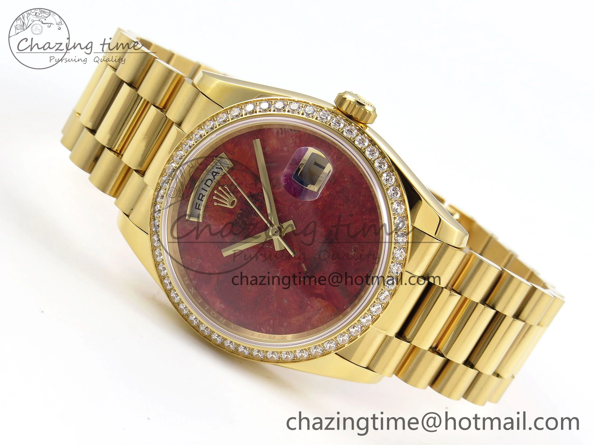 Day Date 36 YG RAF Best Edition Diamond Bezel Rock Dial on YG Bracelet A Vibrant 1381
