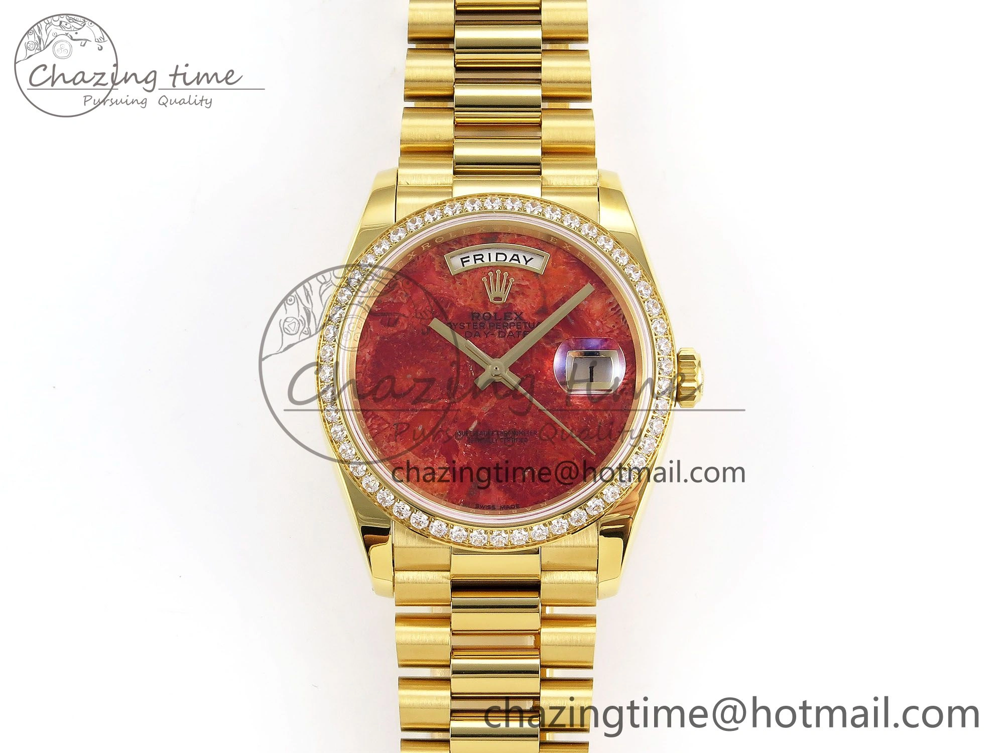 Day Date 36 YG RAF Best Edition Diamond Bezel Rock Dial on YG Bracelet A Vibrant 1381