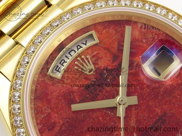 Day Date 36 YG RAF Best Edition Diamond Bezel Rock Dial on YG Bracelet A Vibrant 1381