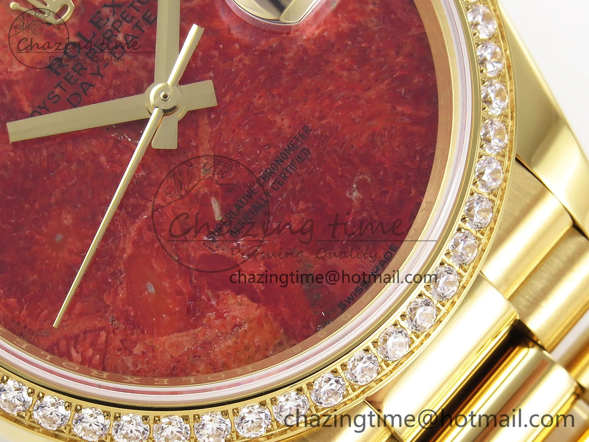 Day Date 36 YG RAF Best Edition Diamond Bezel Rock Dial on YG Bracelet A Vibrant 1381