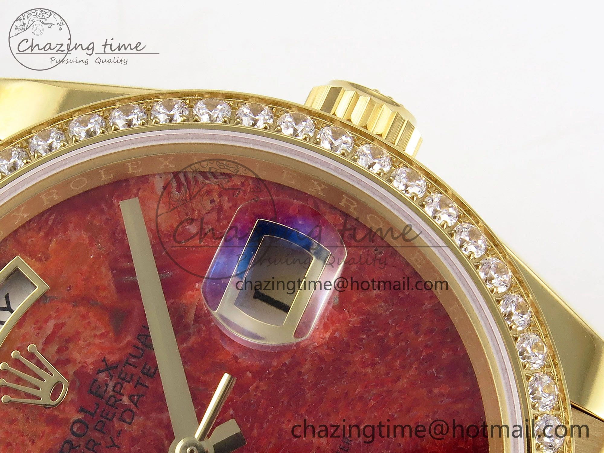Day Date 36 YG RAF Best Edition Diamond Bezel Rock Dial on YG Bracelet A Vibrant 1381