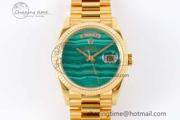 Timeless Day Date 36 YG RAF Best Edition Green Wave Dial on YG Bracelet A 2020