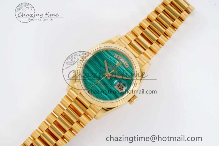 Timeless Day Date 36 YG RAF Best Edition Green Wave Dial on YG Bracelet A 2020