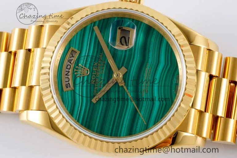 Timeless Day Date 36 YG RAF Best Edition Green Wave Dial on YG Bracelet A 2020