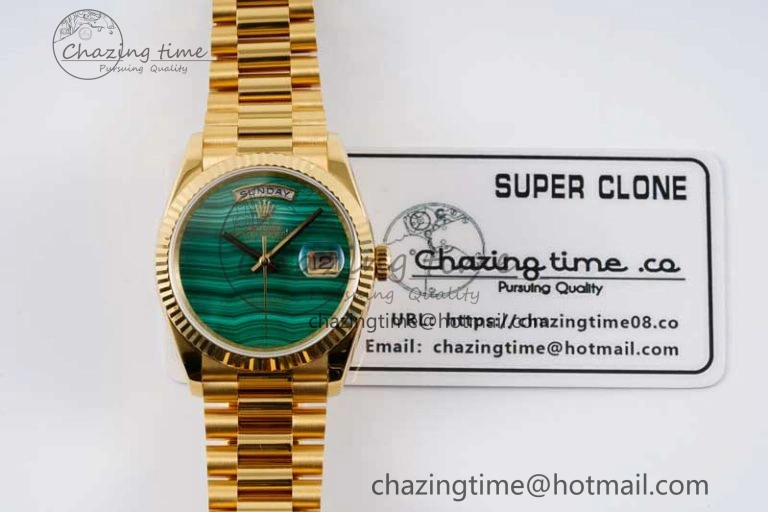 Timeless Day Date 36 YG RAF Best Edition Green Wave Dial on YG Bracelet A 2020