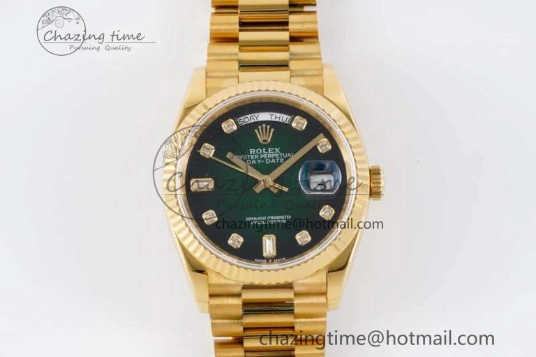 Day Date 36 YG RAF Best Edition Green Black Diamonds Dial on YG Bracelet A ZeroBulk 2017