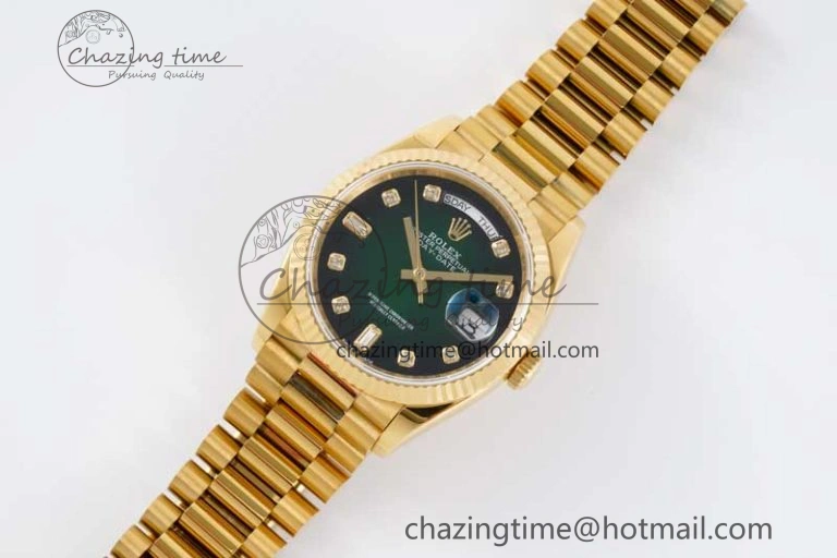 Day Date 36 YG RAF Best Edition Green Black Diamonds Dial on YG Bracelet A ZeroBulk 2017